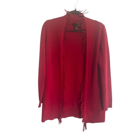 Fenn Wright Manson Cardigan Sweater Small 2-ply 100% Cashmere Red Fringe #5181 - Picture 1 of 9